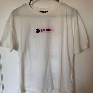 Zara Pink and White Polo T-Shirt Relaxed Fit